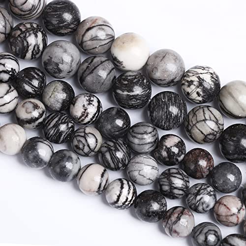 6MM 60PCS Natural Stone Black Network Zebra Loose Beads for Jewelry Making DIY Bracelet 1 Strand - color: Black Network Zebra, size: 6mm