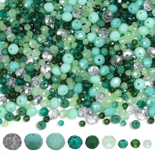 900PCS 4/6/8 mm Assorted Faceted Crystal Glass Beads Set with Fixed Quantity for Each Color for Bracelets Necklaces Earrings Cell Phone Chains Women Jewelry Making,Green - color: Green