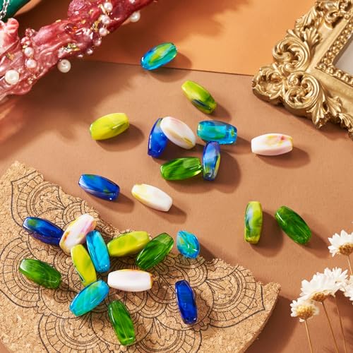 Pandahall 25Pcs Glass Oval Beads Crystal Barrel Long Smooth Bead 14x5mm lmitation Gemstone Gradient Loose Spacer Beads for Necklace Keychain Bracelets Jewelry Making