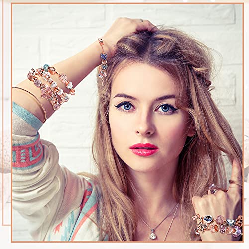 Junkin 12 Pcs Snake Chain Charm Bracelet with Heart Lobster Clasp Extender Adjustable Christmas DIY Metal Bracelet Chain for Women Jewelry Making Gifts Supplies 7.87 Inches - color: Rose Gold