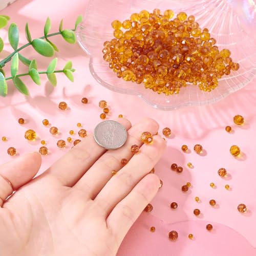 4 Strands Faceted Glass Beads Crystal 3/4/6/8mm Rondelle Transparent Glass Loose Spacer Beads for DIY Bracelet Necklace Wristband Keychain Jewelry Craft Making, Deep Orange - color: 3/4/6/8mm-Deep Orange