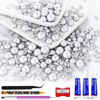 60g Antique Silver Flatback Half Round Pearls Mixed Size 3-10mm Resin Craft Beads for Nail Art, Face Gems, DIY Jewelry Making - color: Antique Silver, size: 60g