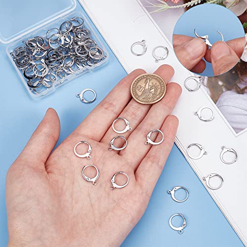 SUNNYCLUE 1 Box 80Pcs Huggie Hoop 15mm Round Leverback Earring Hooks Stainless Steel Lever Backs Hinged Huggie Hoops with Loops Earwires Leverbacks Ear Wires for Jewelry Making DIY Earrings Findings - color: 80pcs Stainless Steel Round Leverbacks
