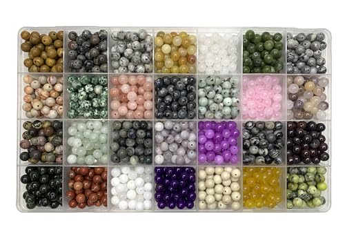 1260pcs 6mm Natural Round Stone Beads，Multiolor Crystal Energy Stone，Loose Gemstone Accessories Hole Size 1mm ，DIY Smooth Beads Necklace Bracelet for Jewelry Making (6mm28 Color Material-A) - color: 6mm28 color material-A