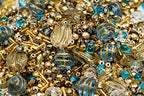 2.1oz (60 g) Mix of Unique Czech Bohemia Glass Pressed Beads, Rocailles, Aztec Pale Gold Crystal, Matte and Glossy, Hand Made BCV - color: Aztec Pale Gold Blue