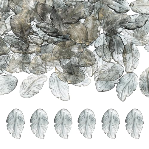 PATIKIL Glass Leaf Beads, 100Pcs Cute Crystal Leaf Charms, Translucent Czech Spacer Beads for DIY Jewelry Making Bracelets Necklace Wind Chimes Suncatchers, Black - color: Black