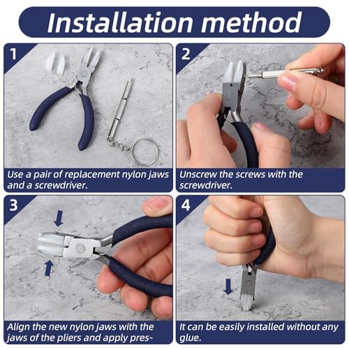 Flat Nose Pliers, Plier for Jewelry Making, Nylon Jaw Pliers, Wire Wrapping Tool with 2 Nylon Replacement Heads and a Screwdriver, Smooth Jaw Plier for Beading, Looping, Shaping, Jewelry Making