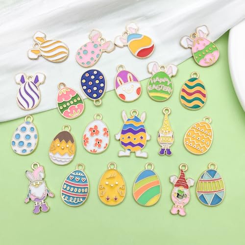 Sailanzi 22pcs Alloy enamel Easter egg series cute rabbit Pendant Jewelry Making DIY Keychain Earrings Pendant Various Design Charms for Jewelry Making Bracelets Necklace(SN928) - color: SN928