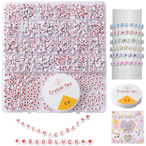 Acrylic Letter Beads 4mm Flat Round, 6mm Square - Beads for Making Friendship Bracelet or Necklace (26 Pieces of Flat Round White with Orange) - color: 26 pieces of flat round white with orange