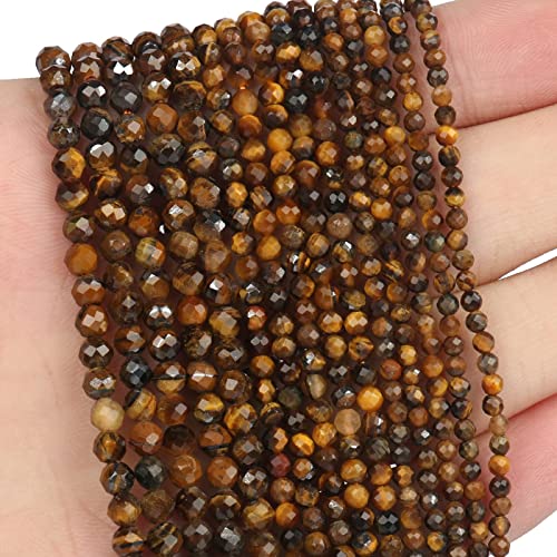 120pcs 3mm Natural Yellow Tiger Eye Gemstone Beads Faceted Round Loose Stone Beads for Jewelry Making - color: Yellow Tiger Eye, size: 2.8-3.3mm