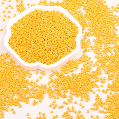 8/0 Glass Seed Beads Bulk, Orange-Yellow 3mm Tiny Round Craft Seed Bead, Small Mini Pony Beads for Jewelry Making Bracelet Necklace Wrist Beading Weaving Supplies, 2500pcs - color: Orange-Yellow
