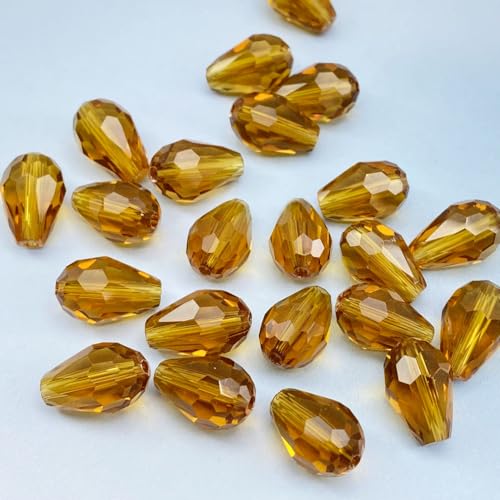 40 PCS 10x15mm Teardrop Crystal Glass Beads Faceted Shape Vertical Hole Loose Glass Beads DIY Handcrafte Bracelet Necklace Earring Jewelry Making(Amber) - color: Amber, size: 10x15mm