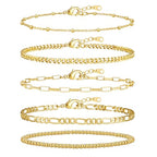 adoyi Gold Bracelets for Women, 14K Gold Plated Stackable Bracelet Stack Set Adjustable Charm Paperclip Chain Cuban Link Layered Waterproof Jewelry Sets Gifts for Womens - color: Gold 6.8 IN General Wrist