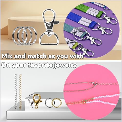 Prdingfy 579PCS Keychain Making Kit, Key Chain Supplies Including Keychain Clip, Key Rings, Lobster Claw Clasps, Jump Rings, Extender Chain,Pliers for Key Chain Making and Jewelry Making(Gold&Silver) - color: Gold-Sliver