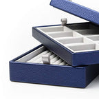 Oirlv Blue Leather Jewelry Box Handmade Travel Jewelry Organizer Storage Case Holder For Girl Lady Earring,Ring,Necklace,Pendant,Watch,Bracelet.(3 layers) - color: Blue