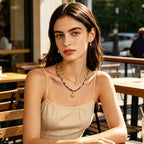 Plumiss Boho Handmade Natural Jasper Stone Beaded Crystal Mixed Strand Short Necklace for Women Girl - color: Tiger Eye Charm