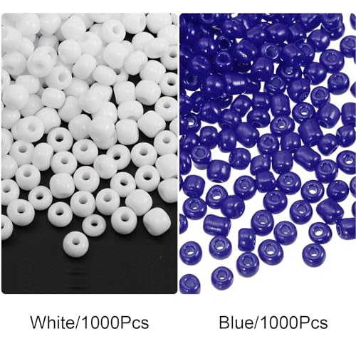 HARFINGTON 2000Pcs Tiny Glass Beads 6/0 4mm Loose Mini Round Small Beads Bulk for Necklaces Bracelet Earring Rings Jewelry Making, Dark Blue/White - color: Dark Blue/White