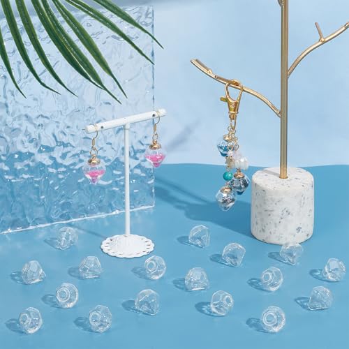 WADORN 50Pcs Mini Glass Globes, 15x16mm Diamond Glass Crystal Craft Ball Clear Spheres Bottle Without Lid Wish Ball Charms for UV Resin Gemstone Dice Pendant Charms Bead Containers Earring Making