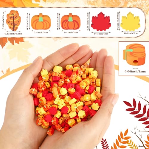 Fall Polymer Clay Beads, 300pcs Thanksgiving Fall Leaf Pumpkin Clay Beads for Jewelry Making Autumn DIY Bracelet Necklace Accessories Craft Party Supplies - color: Yellow Orange