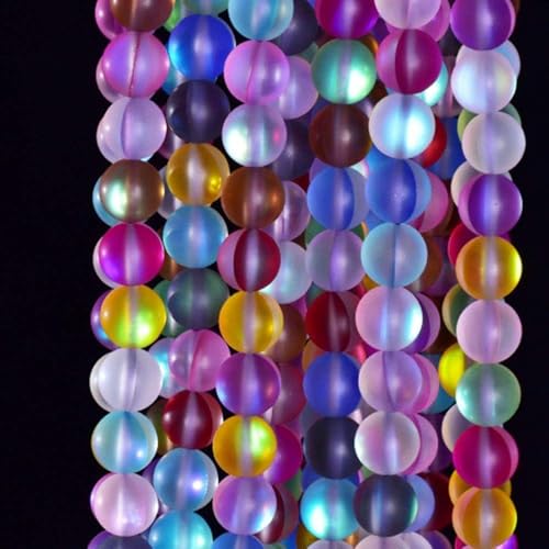 4mm Matte Aurora Crystal Glass Beads Multicolor Mystic Aura Quartz Merimaid Frosted Moonstone Beads Crystal Healing Power for Jewelry Making 15" a Strand - color: Mix Color Mystic Aura, size: 4mm