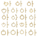 38Pcs Golden Toggle Clasp, 19 Styles Bracelet Closure Clasps IQ Toggle Clasps Oval Flower Heart Clasp Fastener Hook Toggle Connectors for Necklace Bracelet Jewelry Making - color: Golden-19 Styles