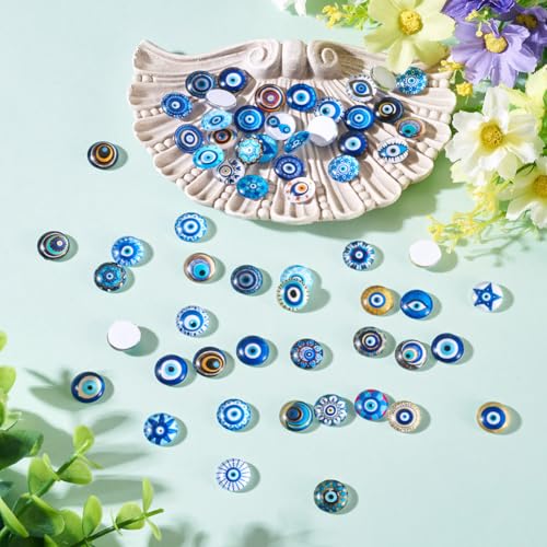 100Pcs/Set Flat Round Transparent Glass Cabochons with Pattern Eye Flatback Glass Dome Flatback Cab Beads for Photo Cameo Jewelry Making Necklace Ring DIY Crafts 12x4mm Eye - color: 100Pcs-12x4mm-Eye