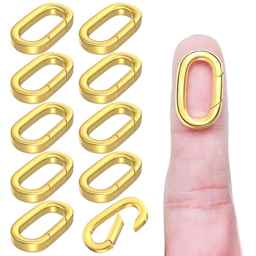 10Pcs Oval Clasp Carabiner Necklace Clasps and Closures, Spring Ring Clasp Pearl Necklace Enhancer Connector for Jewelry Bracelet Making - color: Gold, size: Large (0.90 × 0.50 × 0.12 in)