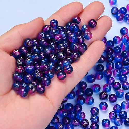 PIPITREE 500 PCS Acrylic Beads 8mm Rainbow Round Bead for Pens Bulk Acrylic Beads for Keychains Beadable Pens DIY Crafts Bracelets Necklace Jewelry Making Plastic Colorful Bead (Purple-Blue) - color: Purple-Blue