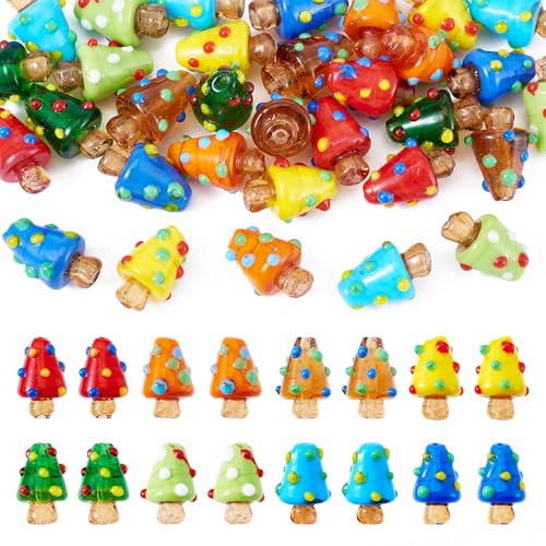 32Pcs Bumpy Mushroom Lampwork Beads Colorful Handmade Mushroom Glass Beads Cute Crystal Glass Forest Plant Vegetable Bead for DIY Crafts Earring Bracelet Necklace Jewelry Making - color: Mixed Color-D