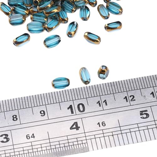 Glass Rice Beads Clear Lake Blue 4x6mm 50pcs Faceted Oval Golden Edge Crystal Loose Beads for DIY Craft Jewelry Making - color: Clear Lake Blue