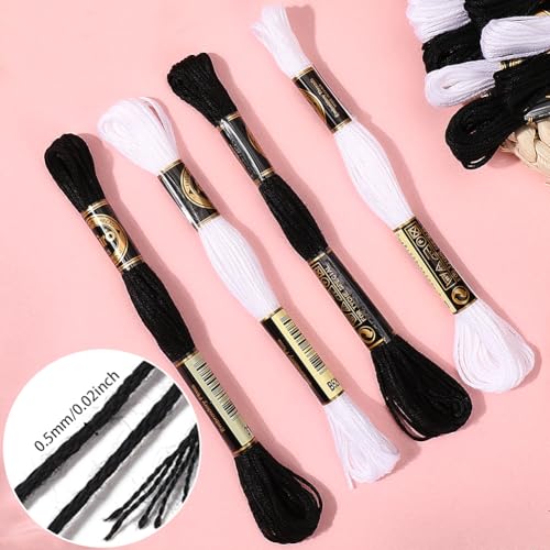 12 Skeins 105 Yards Black White Embroidery Floss Thread Bulk 6 Ply Cross Stitch Floss Variegated Friendship Bracelet String Threads for Jewelry Making Bracelet Knitting Stitch Craft Supply - color: Black,white