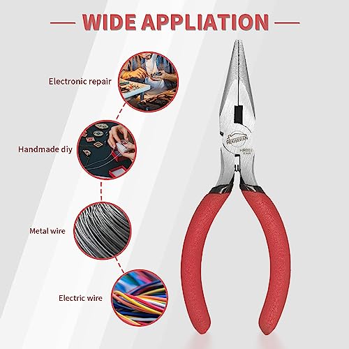 Needle Nose Pliers, 5 Inch, 5 Pack, Long Nose Pliers with Side Cutter, Spring Loaded for Cutting and Bending Wire - color: Red