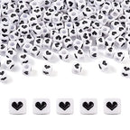 Cheriswelry 200pcs 6mm White Cube Acrylic Heart Beads Black Opaque Crystal Loose Spacer Large Hole Beads Plastic Love Heart Charms for DIY Craft Earring Bracelet Necklace Jewelry Making - color: Cute Heart Beads