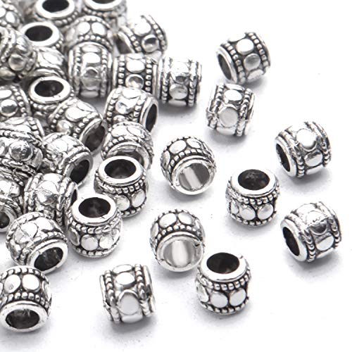 BronaGrand 100pcs Tibetan Silver Spacer Beads Large Hole Beads Charms Hollow Tube Bead for DIY Necklace Bracelets - color: Silver