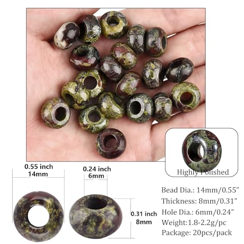 20Pcs Natural Dragon Blood Large Hole Beads, 8x14mm Rondelle Gemstone Spacer Beads 6mm Big Hole for Jewelry Making, Beading Bracelets, Macrame & Hair Braiding - color: Dragon Blood