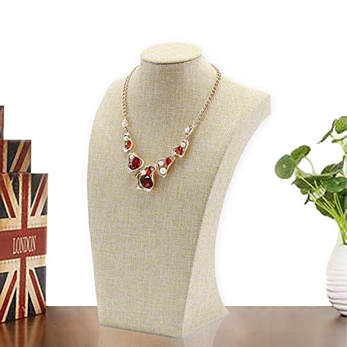 Beige Linen Necklace Display Bust - 15.7" Jewelry Holder for Necklaces, Bracelets, Figure Display Stand (40x23cm) - size: 40X23cm
