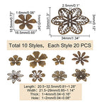 PandaHall 200pcs Flower Spacer Beads, 10 Styles Iron Flower Bead Cap Filigree Tibetan End Caps for DIY Earrings Bracekets Necklace Jewelry Craft Making Supplies, Antique Bronze - color: Antique Bronze