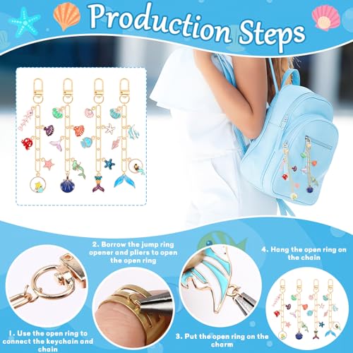 AUGSUN 189Pcs Ocean Themed Keychain Making Kit, Charm Jewelry Chain Making Crafts Including 60 Summer Beach Charms 12 Keychain Clips Hooks 15 Extender Chains 100 Jump Ring and Jewelry Plier - style: Ocean