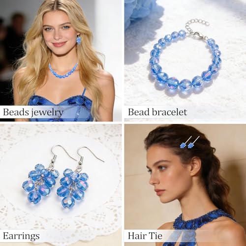 Song Xi 1250PCS AB Blue Crystal Beads for Jewelry Making, Rondelle Glass Beads for Bracelets Necklace, Earring, Pendants and Making Supplies, Bulk, Arts and Crafts, Sparkling (3/4/6/8/10mm) - color: AB Blue