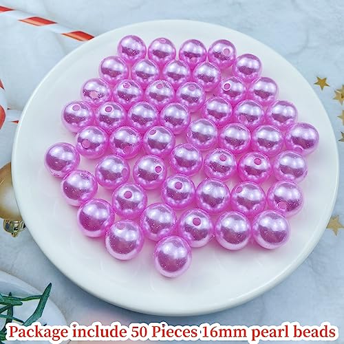 Pinhoollgo 50pcs Pearl Beads 16mm Round Pearl Beads with Hole for DIY Bracelet Necklace Jewelry Making Supplies Handmade Craft(Pink) - color: Pink, size: 16mm/50pcs