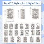 SUNNYCLUE 1 Box 40pcs 20 Styles Silver Tarot Card Charms Tarot Charms Bulk Antique Silver Tibetan Style Rectangle Moon Sun Star Lucky Ouijas Halloween Gothic Pendants Bulk for Jewelry Making Earrings - color: Antique Silver