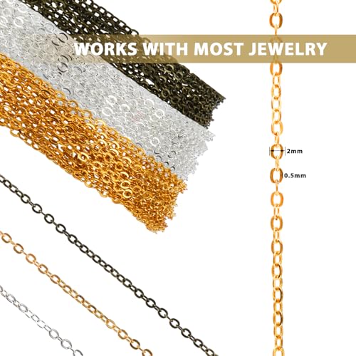 Jewelry Making Chains, 3 Rolls Stainless Chains for Jewelry Making Metal Link Rolls Bulk with 30 Lobster Clasps and 60 Jump Rings for DIY Necklace Bracelet Anklet