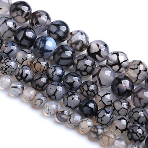 10MM 37PCS Natural Stone Black Dragon Vein Agate Beads for Jewelry Making DIY Bracelet - color: Black Dragon Vein Agate, size: 10mm
