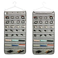 Dual Sided Hanging Jewelry Organizer with Hanger for Closet Necklace Earrings Bracelet Ring Travel Holder (56 Zippered Clear Pockets Grey)