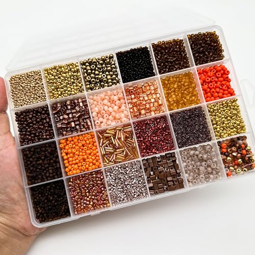 JINNBEY 24 Grids Mixed Style Seed Beads for Jewelry Making Kit, Glass Tubular Beads Glass Bugle Beads for Art and Craft Supplies, Beading Bracelet Set (with Memory Metal Wire)
