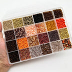 JINNBEY 24 Grids Mixed Style Seed Beads for Jewelry Making Kit, Glass Tubular Beads Glass Bugle Beads for Art and Craft Supplies, Beading Bracelet Set (with Memory Metal Wire)