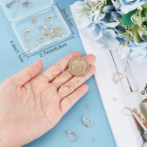 Beebeecraft 1 Box 20Pcs Leverback Earring Findings 24K Gold Plated Brass Earring Hooks Clasp 16.5x10mm Ear Wire Clip with 20Pcs Open Jump Rings for DIY Jewelry Making - color: 20Pcs 24K Gold Plated 304 Stainless Steel #3