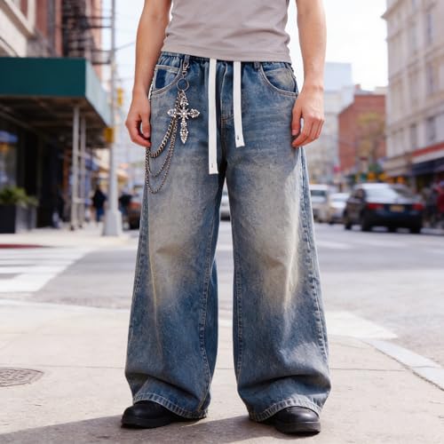 Layered Punk Pants Chain for Men Women, Gothic Hip Hop Jean Chain Wallet Chain Biker Trouser Chain, Goth Emo Fashion Keychain Accessories - color: 3L-Bling Cross Chain
