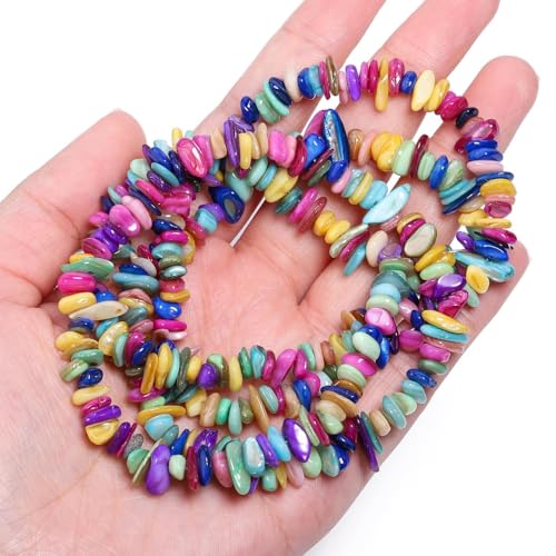 Chip Shells, 260pcs 5-8mm Irregular Beads with Holes, Multicolor Shell & Mixed Gemstone Chip Beads for Jewelry Making - color: Multicolor