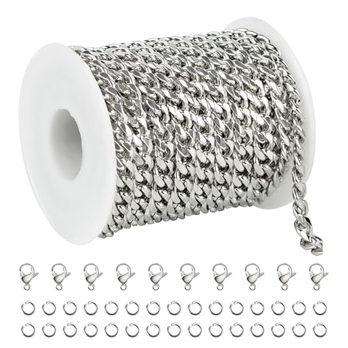 UMAOKANG 16.4 Feet Stainless Steel Cuban Chain for Jewelry Making Strong Diamond Cut Cuban Link Chain Necklace for Men and Women Jewelry Chains Bulk - color: 2mm Silver Cuban